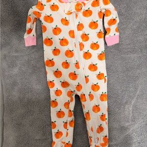 Classic whimsy Orange Pumpkin Print Kids Footie with Pink Accents